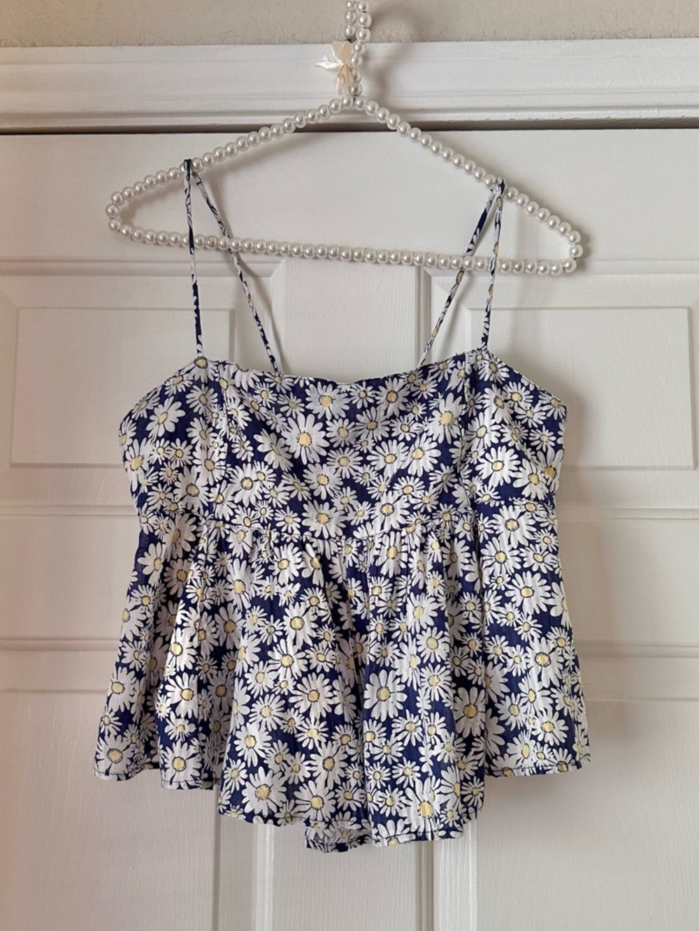 Free People Navy Daisy Print Sleeveless Babydoll Top